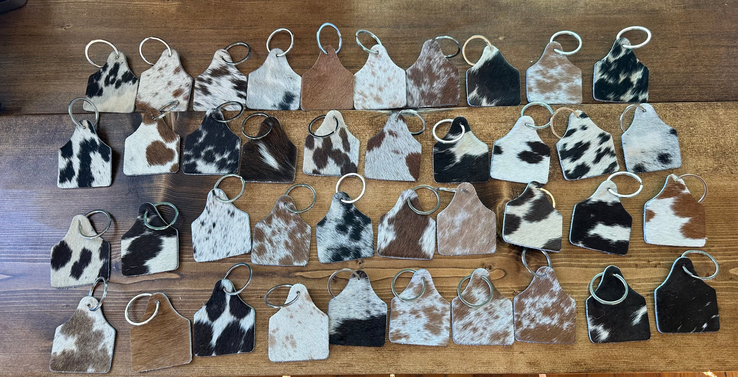 Cowhide with Turquoise Back Cowtag Keychain