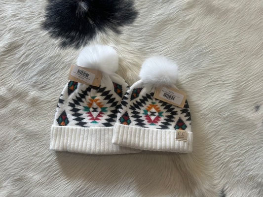 White Aztec CC Beanie