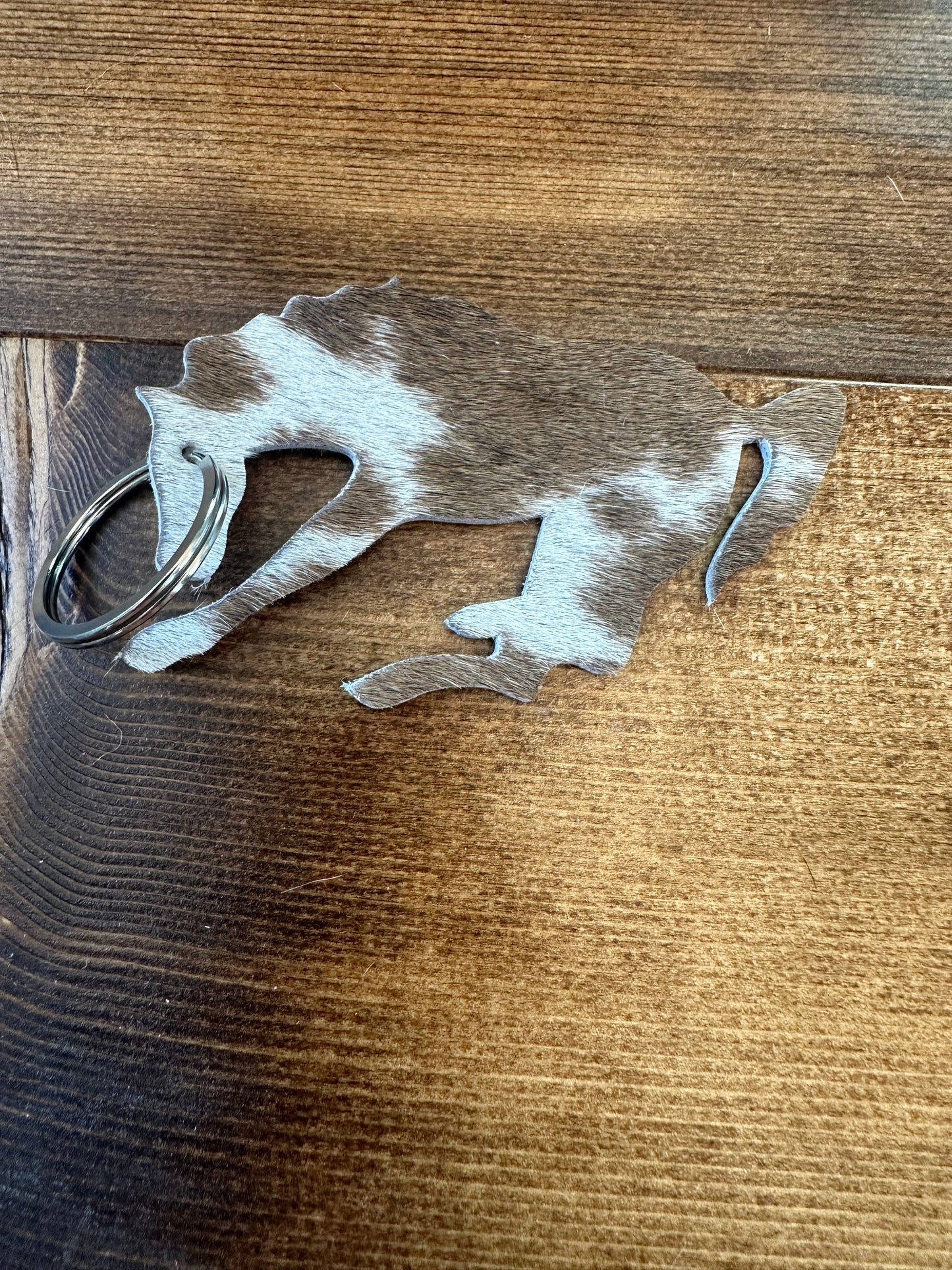 Cowhide Buckin Bronc Keychain