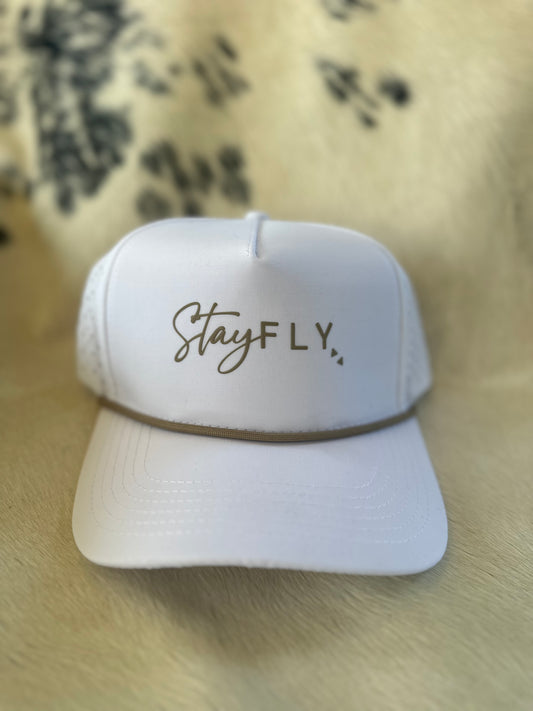 White and Green Stay Fly Hat