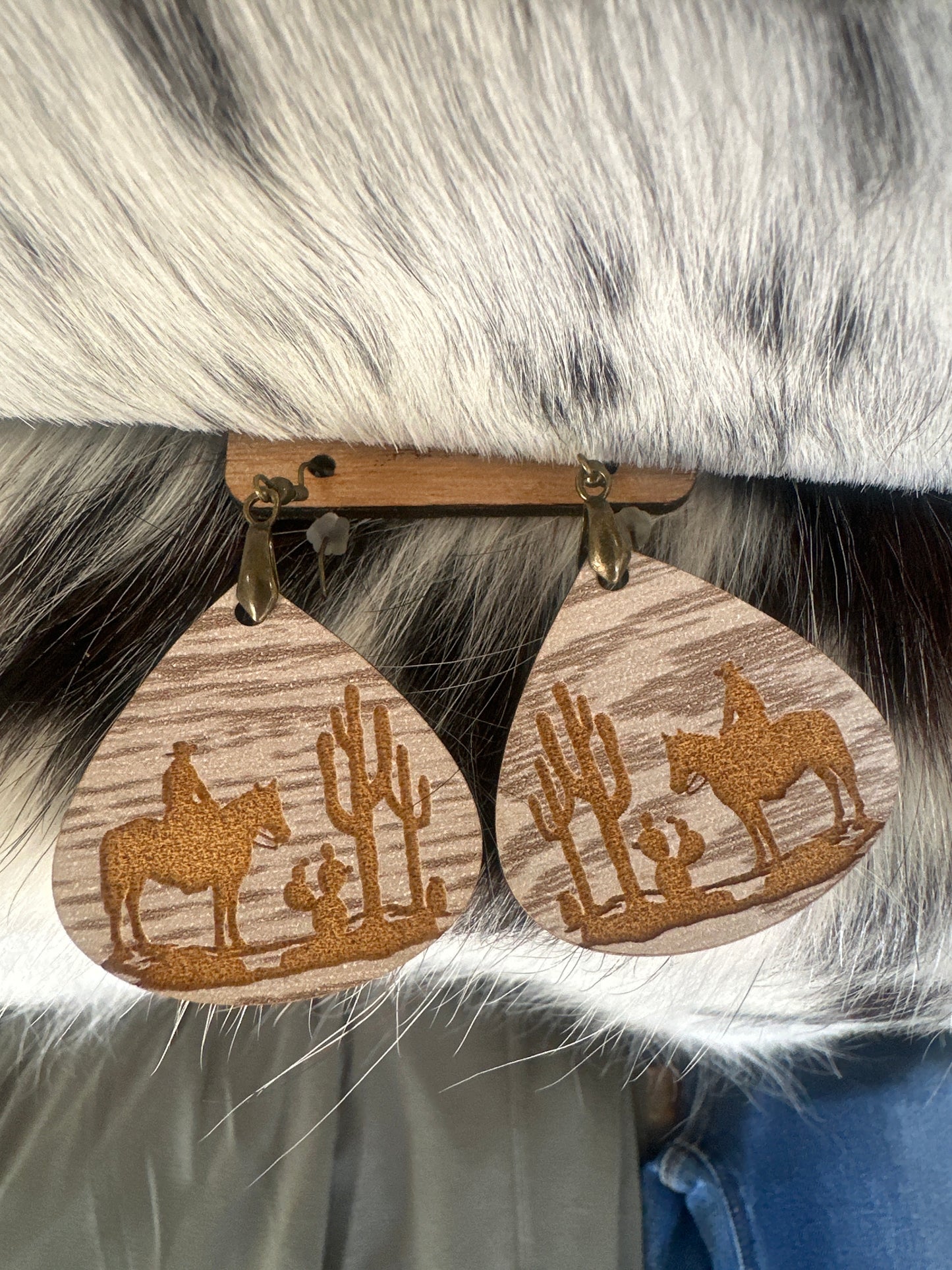 The Cowboy Rides Away Wooden Earrings