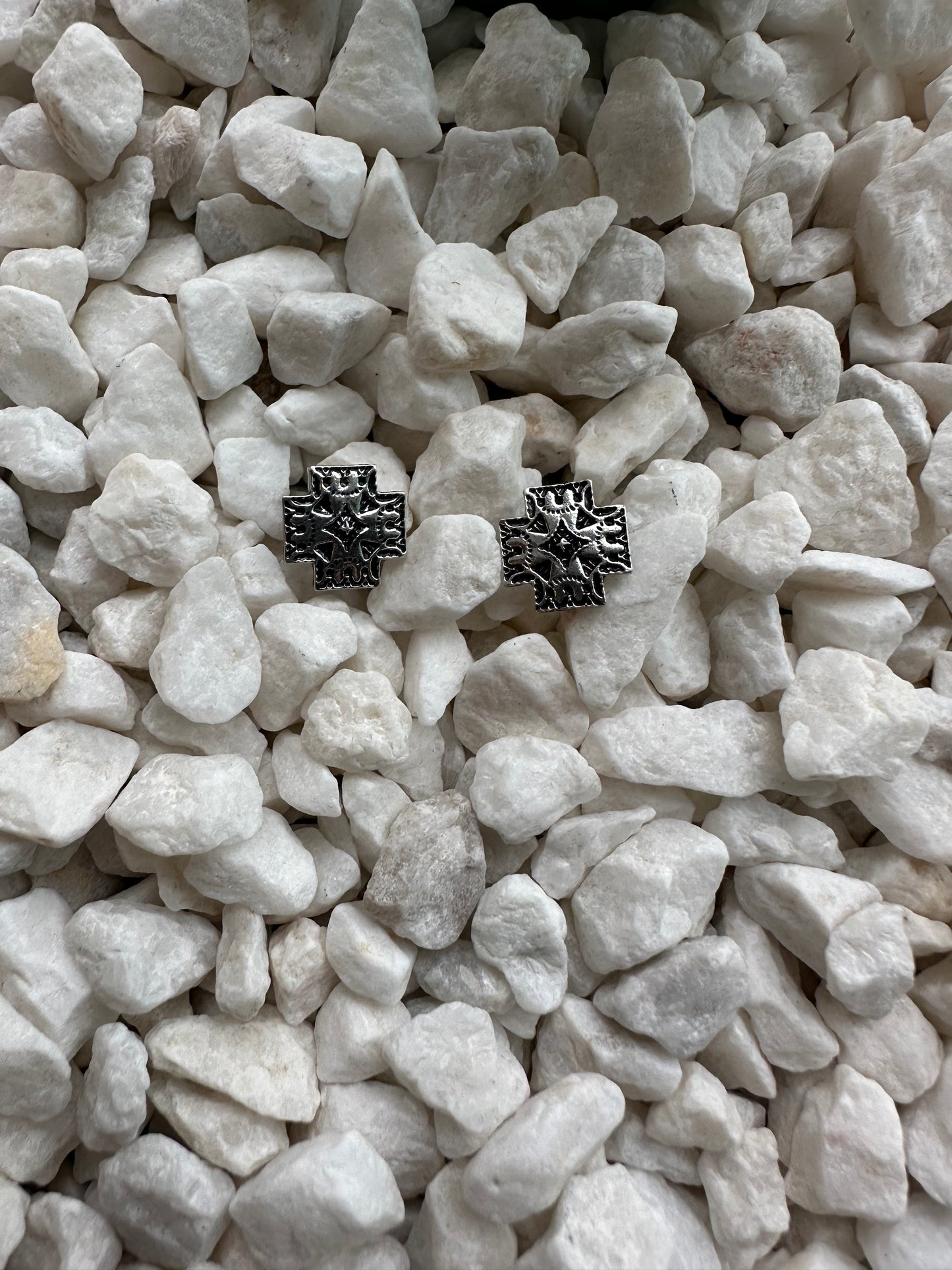 Silver Square Cross Earrings