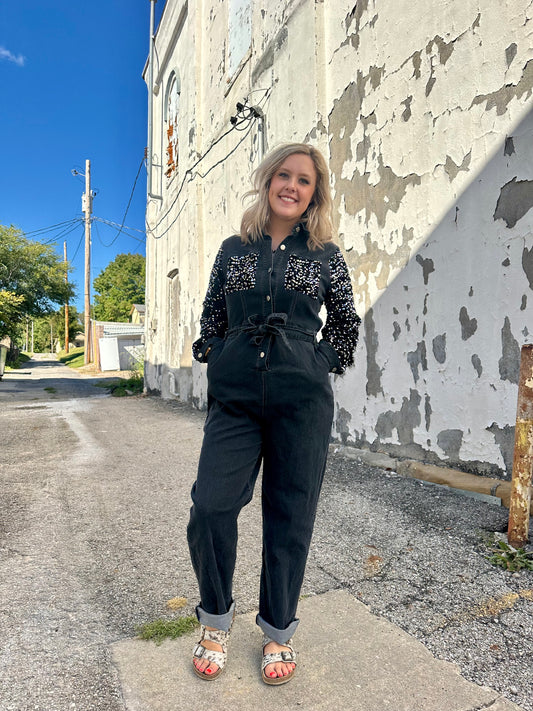 Sparkly Long Sleeve Black Jumpsuit