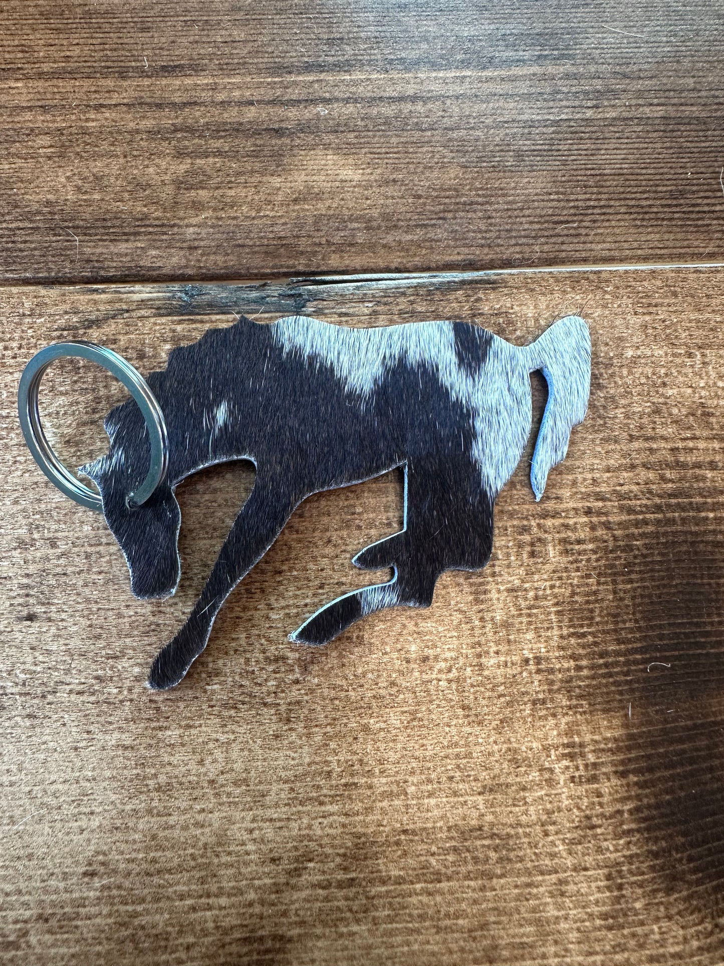 Cowhide Buckin Bronc Keychain