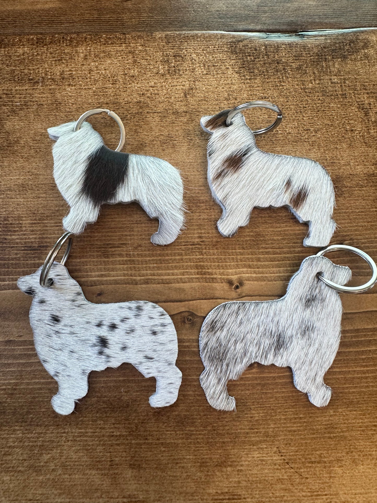 Cowhide Dog Keychain