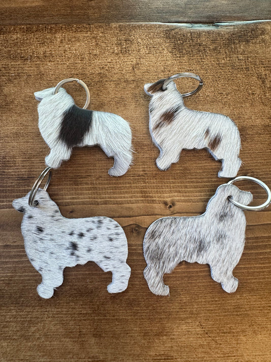 Cowhide Dog Keychain