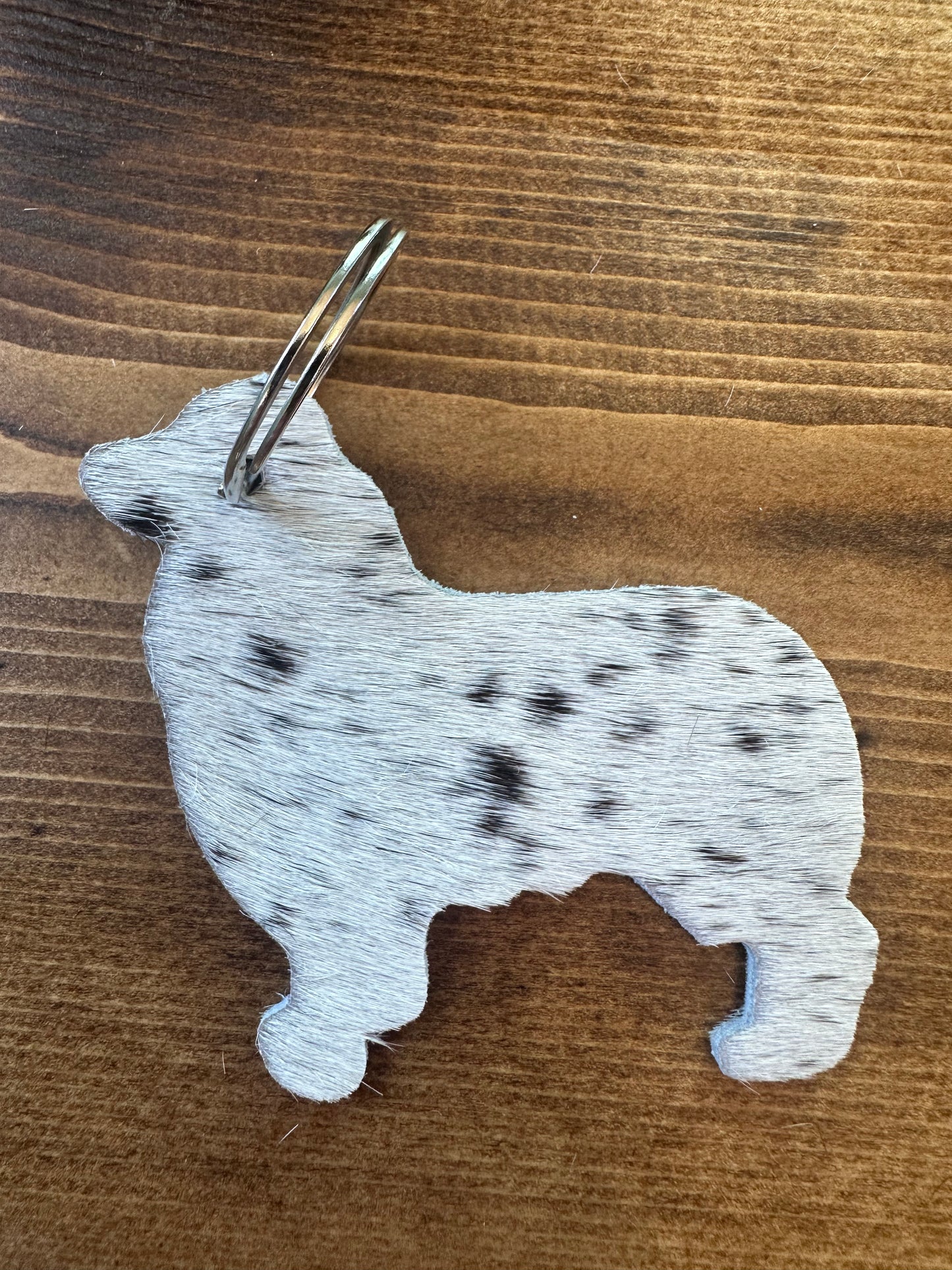 Cowhide Dog Keychain