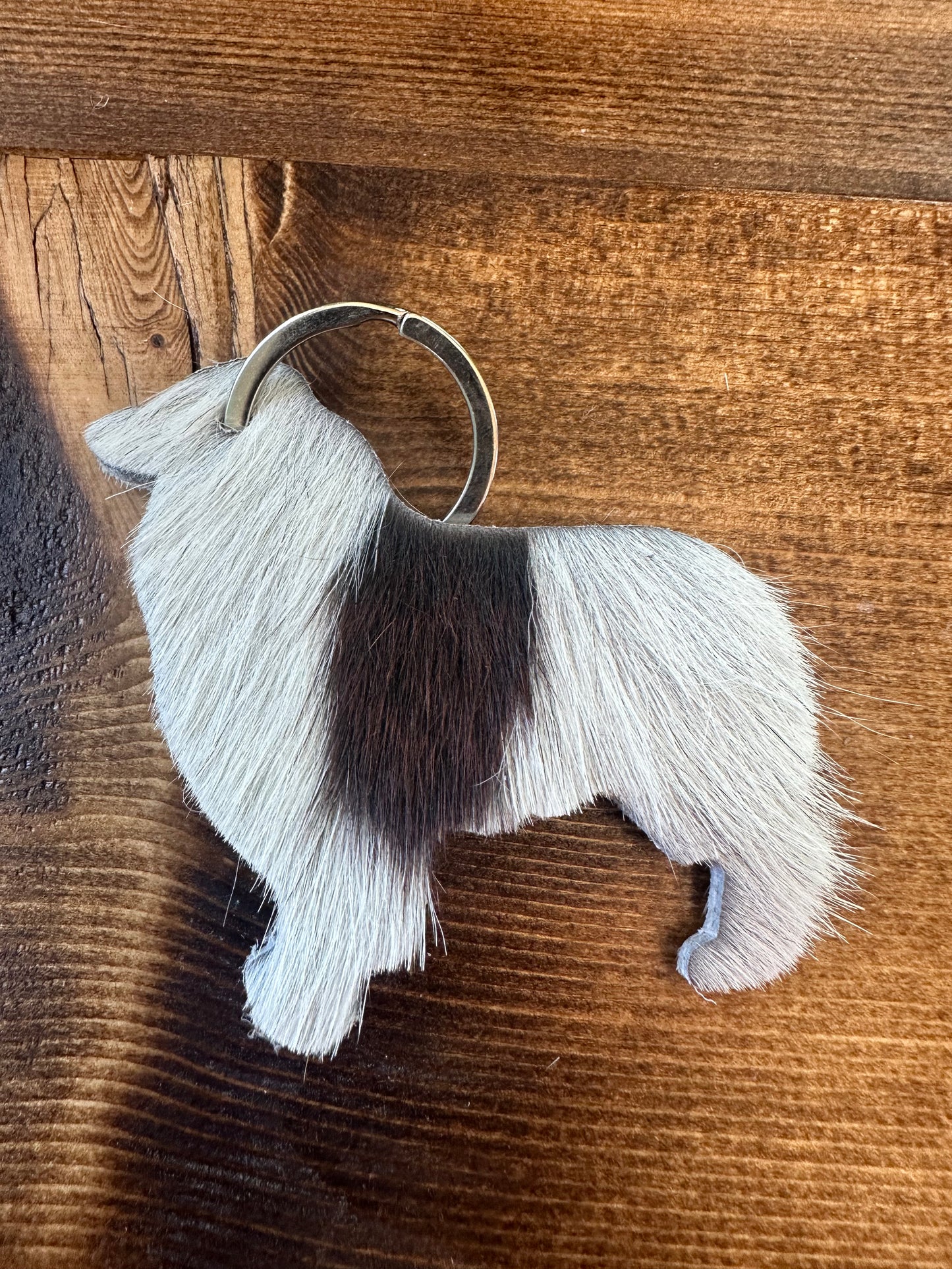 Cowhide Dog Keychain