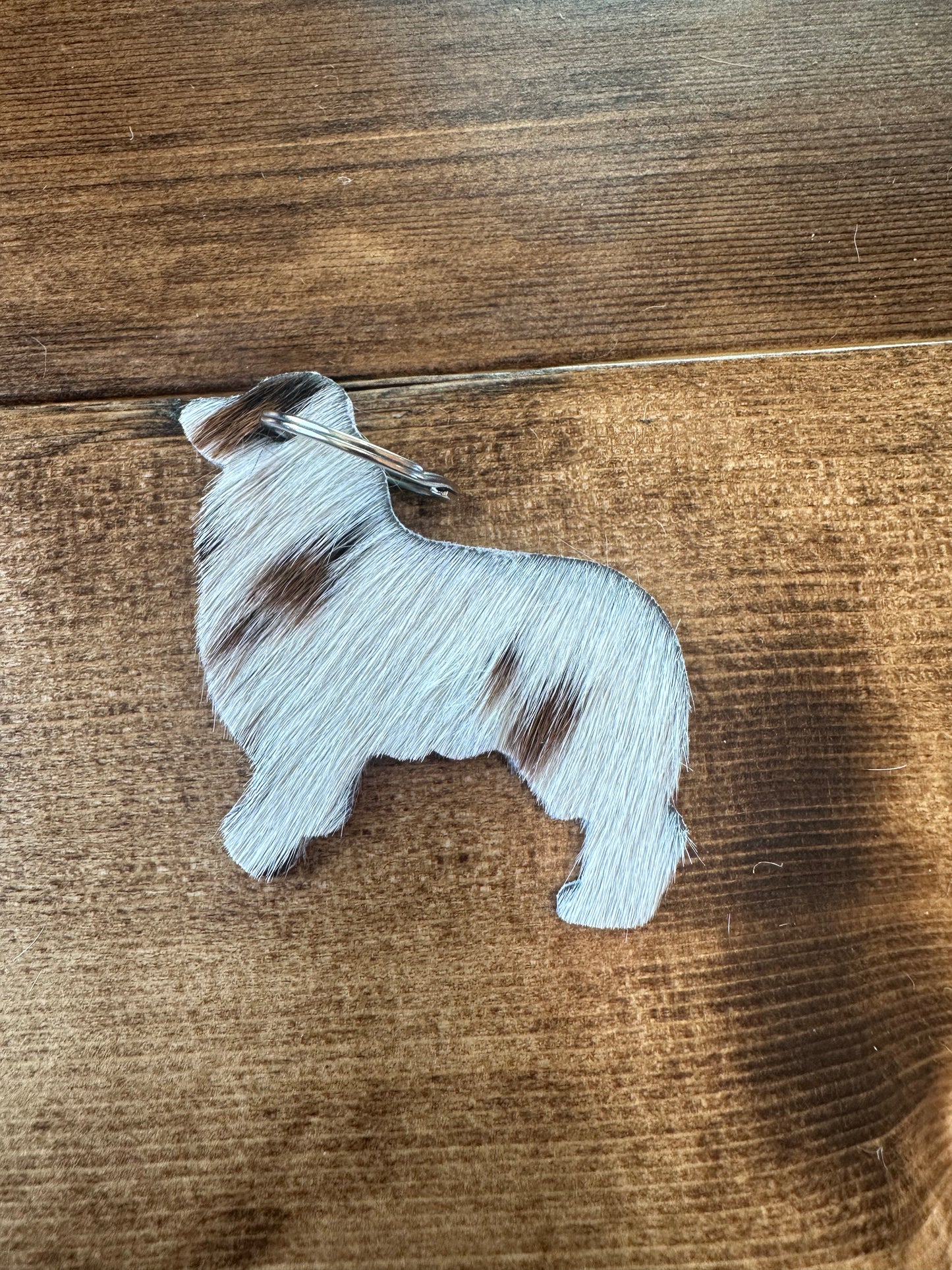 Cowhide Dog Keychain