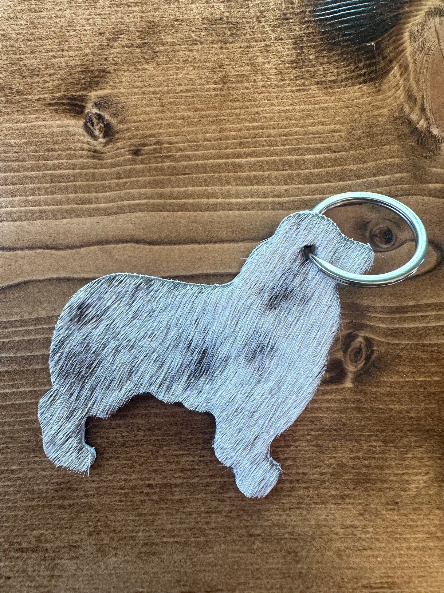 Cowhide Dog Keychain