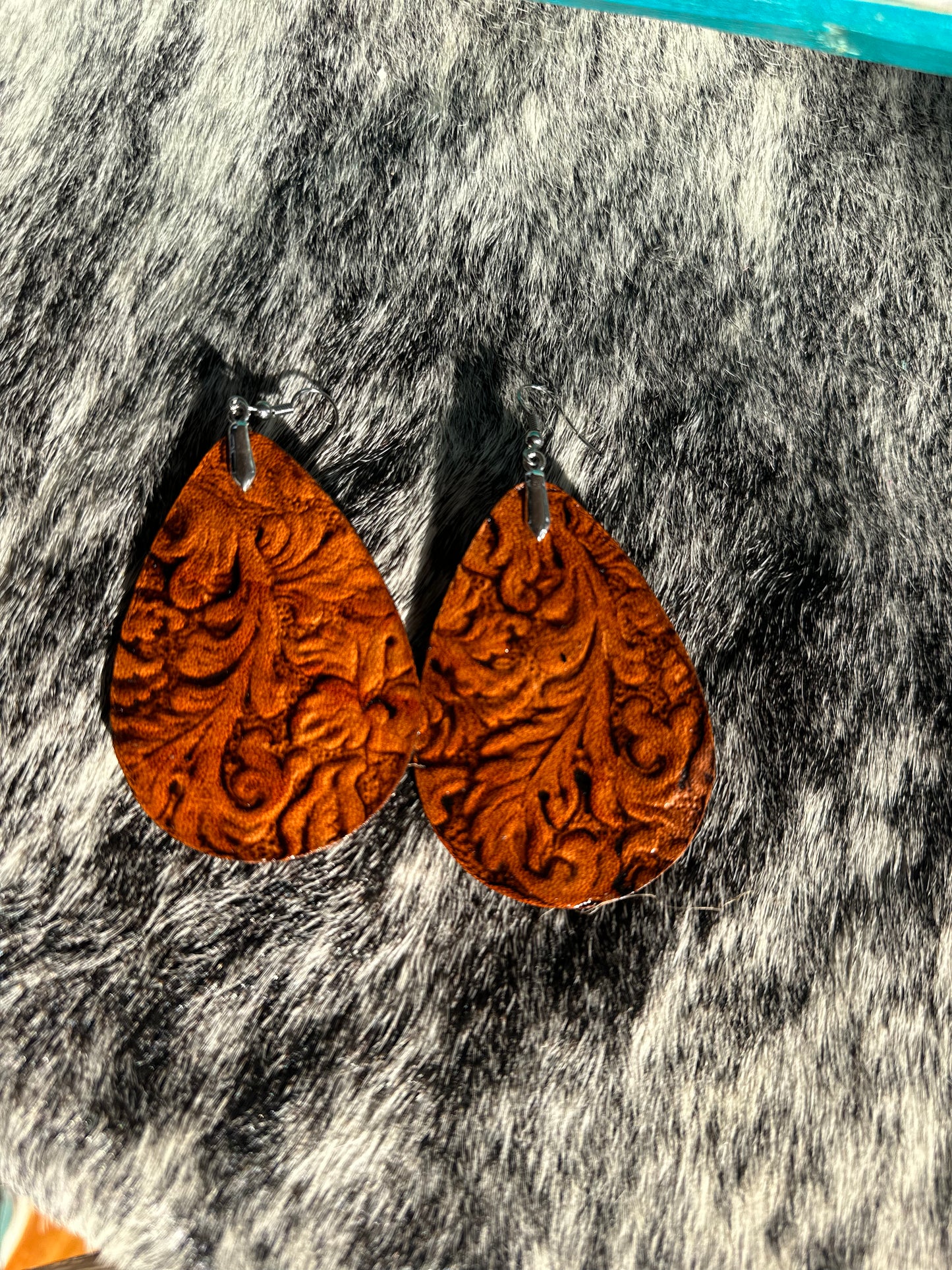 The Tooled Leather Teardrop Earrings