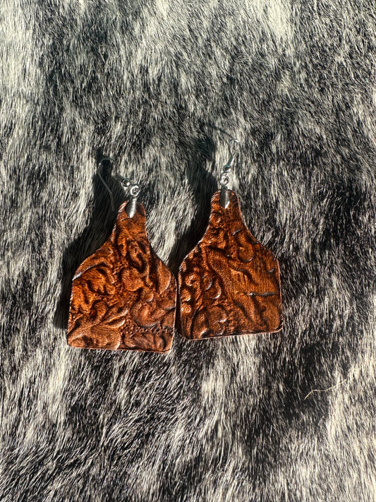 The Tooled Leather Tag Earrings