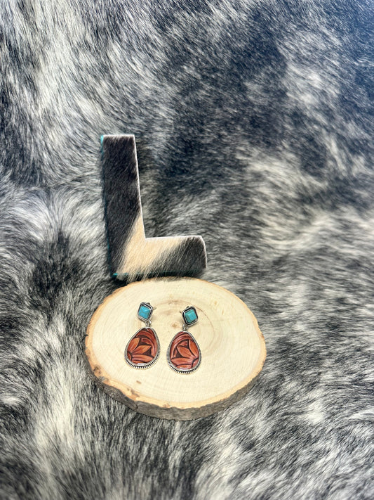 The Turquoise and Tooled Leather Earrings