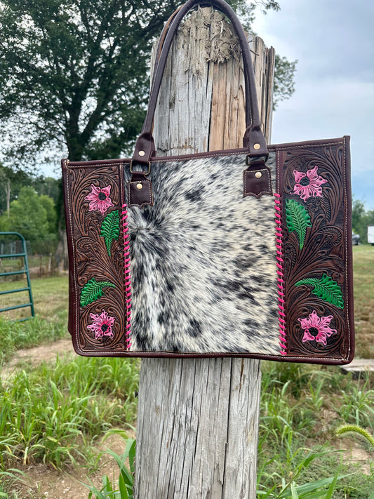 Begonias Hand-Tooled Bag