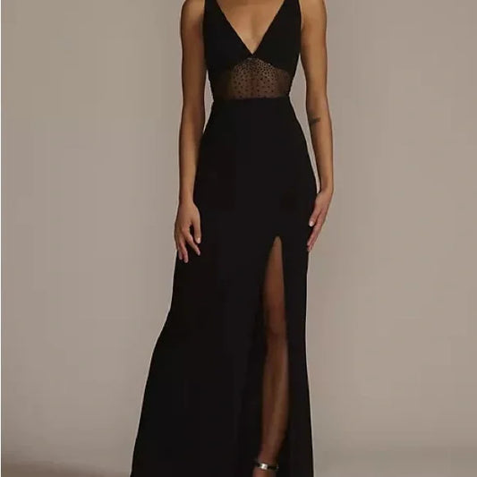 Black Gown with Beaded Mesh Detail