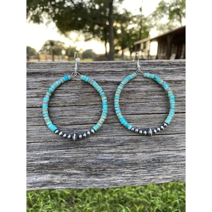 Turquoise Hoops with Real Navajo Pearls