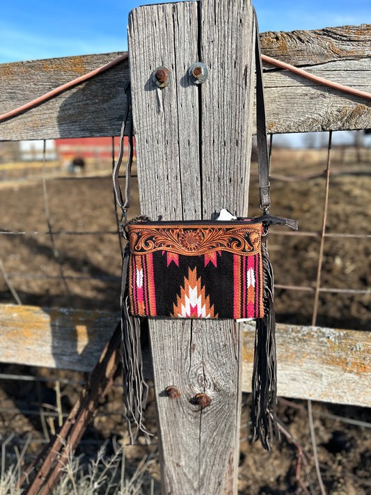 The Hadley Saddle Blanket and Tooled Leather Bag