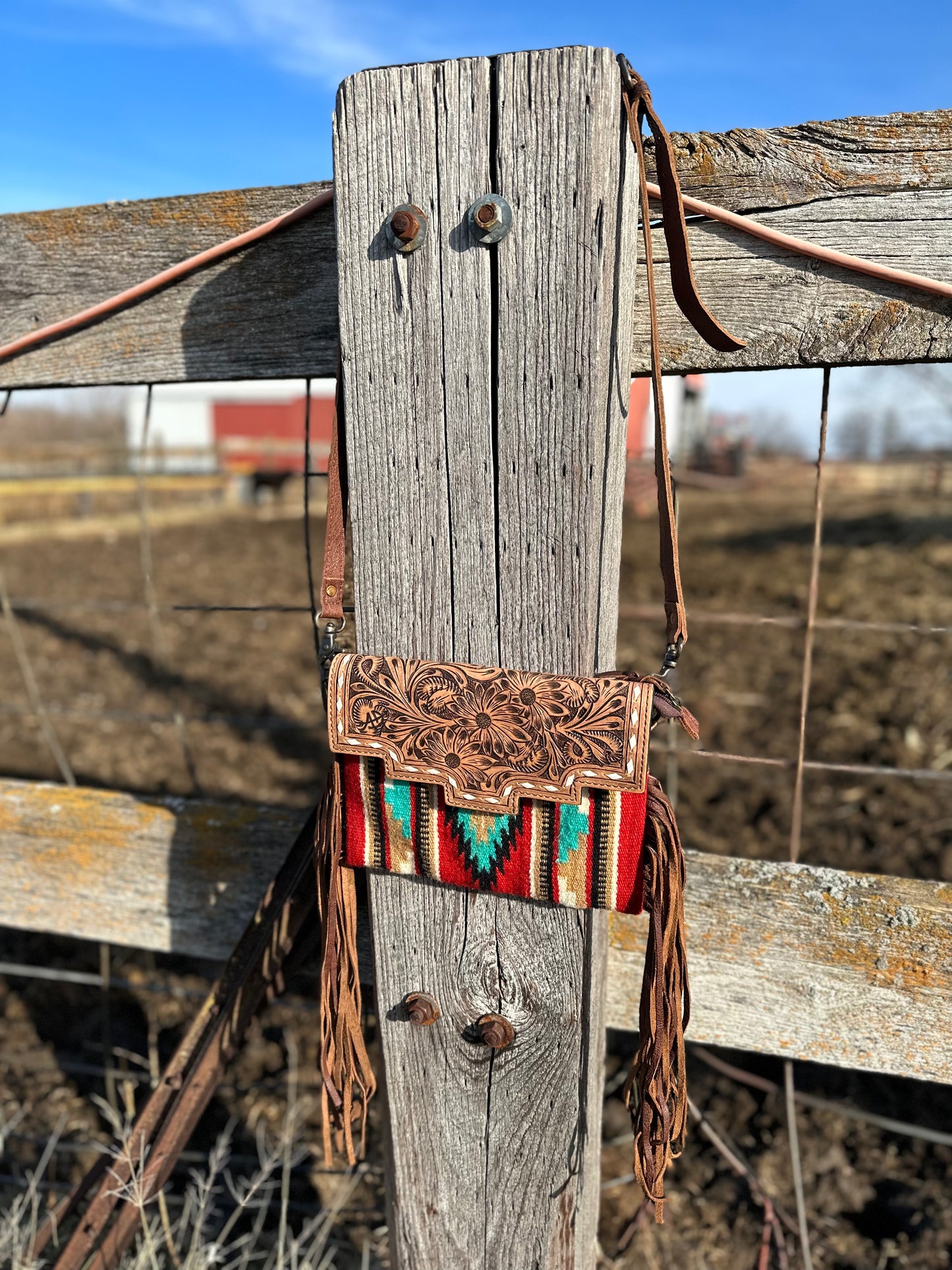 The Quinn Saddle Blanket and Tooled Leather Bag