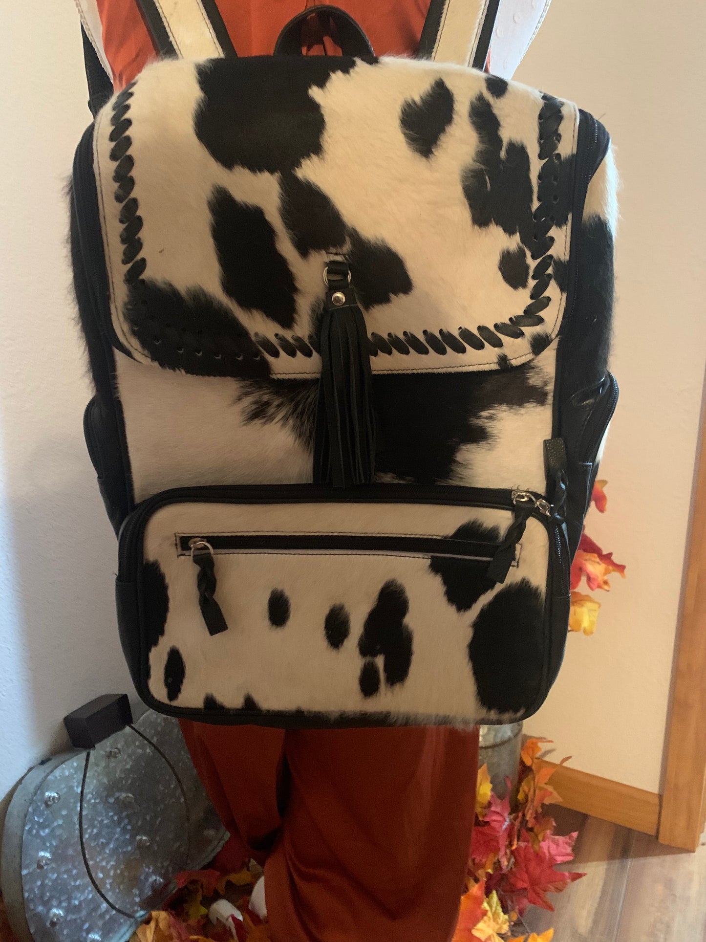 Cowhide Backpack with Lace Detail