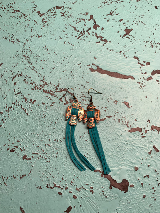 The Turquoise Thunderbird Fringe Earrings