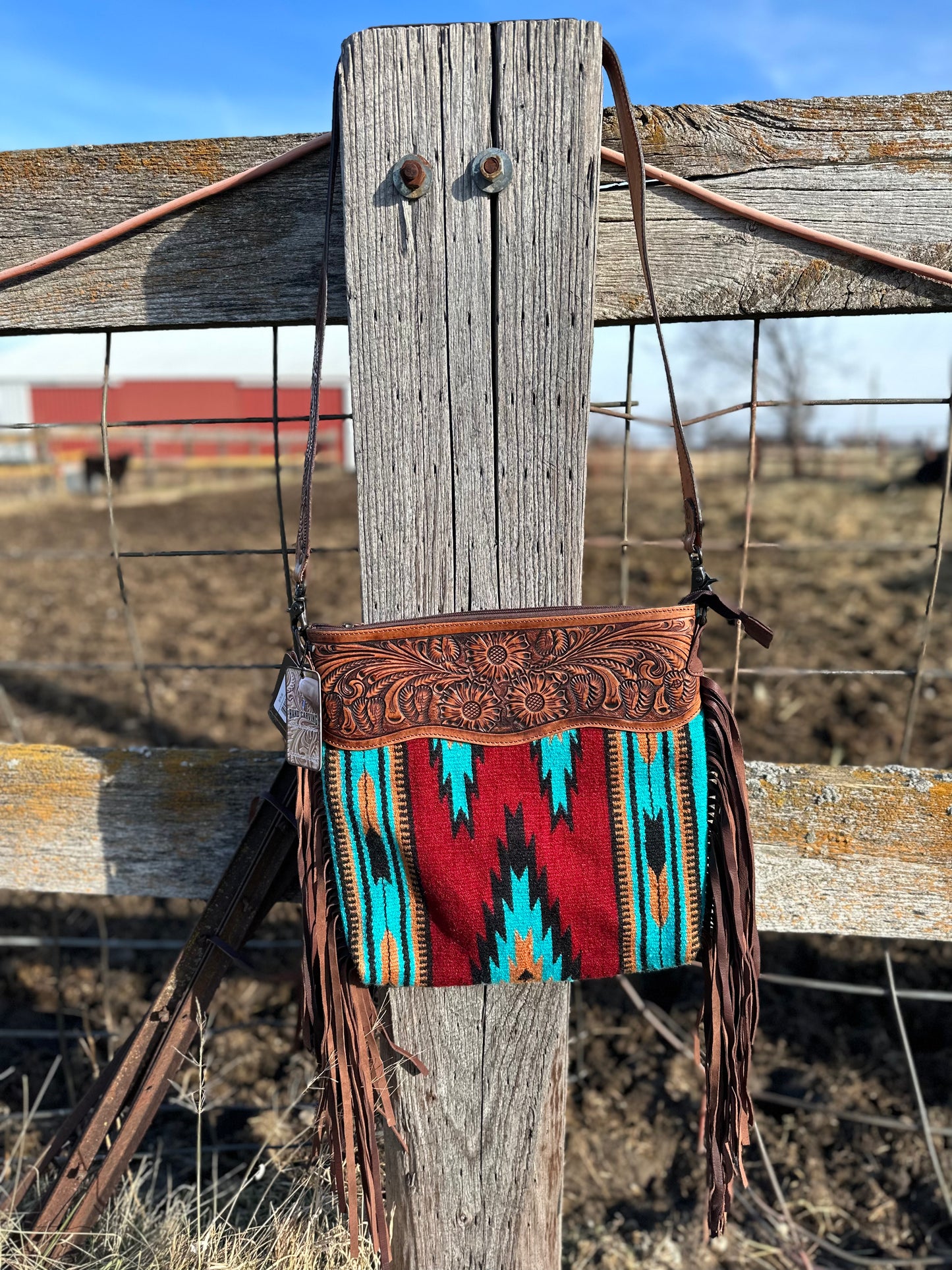 The Margie Saddle Blanket and Tooled Leather Bag