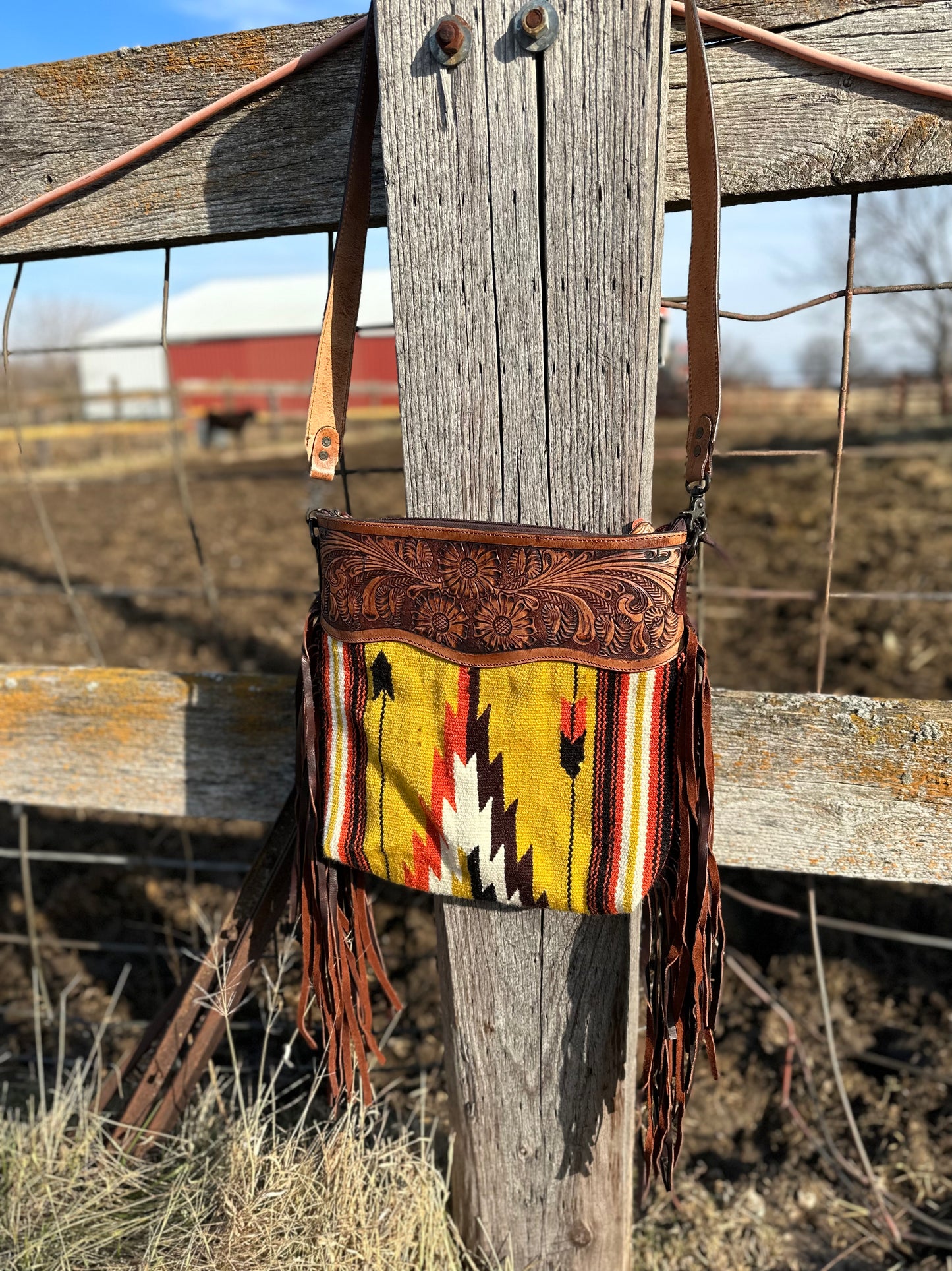 The Waverly Saddle Blanket and Tooled Leather Bag